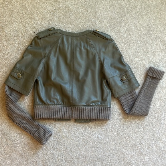TORY BURCH Green Lambskin & Sweater-Sleeved Biker Jacket Sz XS - Picture 12 of 12